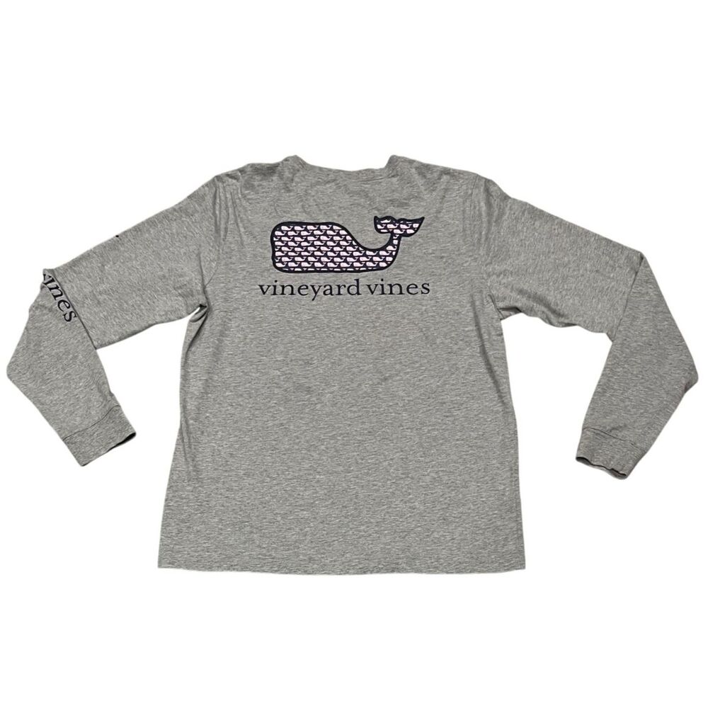 Vineyard Vines Boys Youth Long Sleeve T-Shirt Gray Pink Whale Logo Sz XL